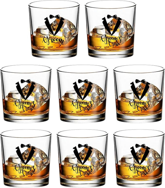 Groomsmen Whiskey Glasses Set of 8-11oz Old Fashioned Rocks Glass - Unique Groomsmen Gifts for Wedding Party, Bachelor Party Favors for Men