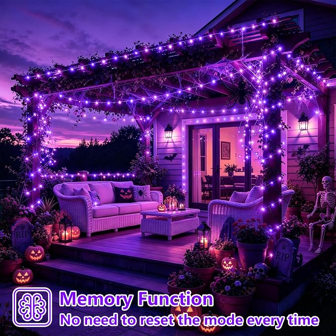 YEGUO 4 Pack Halloween Solar Fairy Lights, Each 33ft 100 LED Purple Christmas Lights Outdoor Waterproof, 8 Modes Sliver Wire Solar String Lights