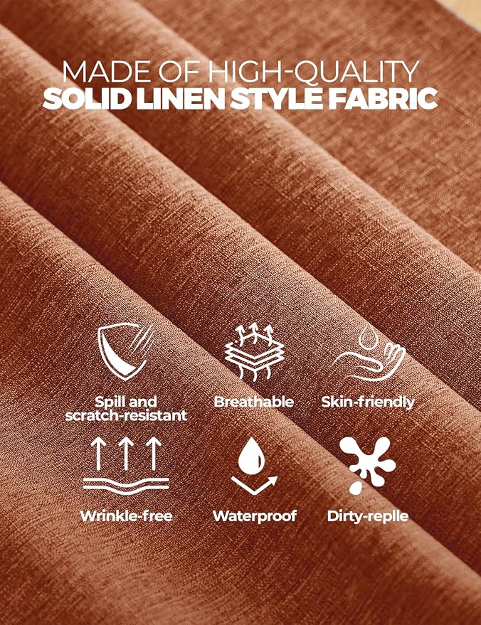 Faux Linen Farmhouse Table Cloth 60"x144" for 10 ft Rectangle Table, Burnt Orange Waterproof Outdoor Washable Cloth Tablecloth for Rectangular Dining Room Kitchen Outdoor Party Restaurant Table