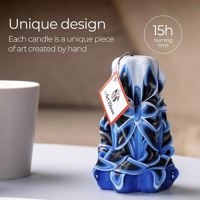 Carved Candles - Handmade Decorative Large Candle – Tall Long Burning Cute Spiral Candle for Women – for Home Decor, Cozy Cottage Core Gift - Christmas Gift for Mom - Sea Wave