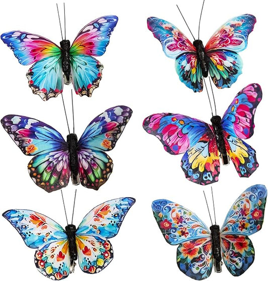 Cartanfill-Decorative 3D Butterfly Clips, 12 Pack, Multicolor Feather Design, Party and Christmas Tree Ornaments