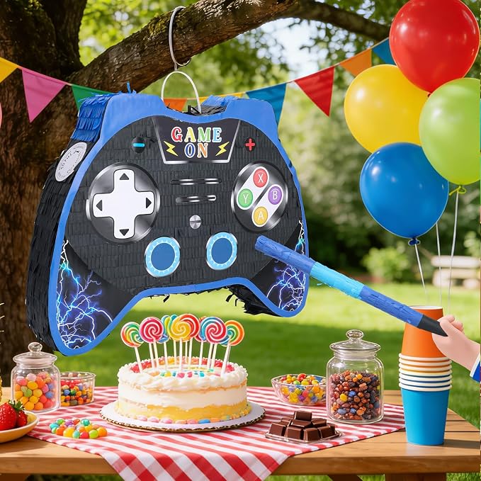 Video Game Piñata - Game Controller Piñata Bundle with Blindfold and Bat for Birthday Gamer Parties, Party Decor, Gaming theme parties (16x12x3 Inches)