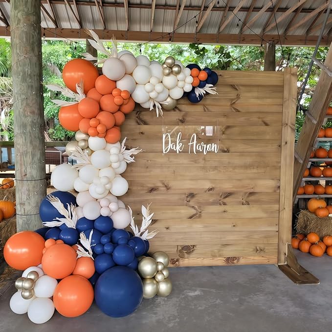 Fall Balloon Arch Kit, 129pcs Burnt Orange Retro Navy Blue White Sand Metallic Gold Fall Color Balloon Garland Arch for Birthday Harvest Autumn Thanksgiving Baby Shower Party Decorations