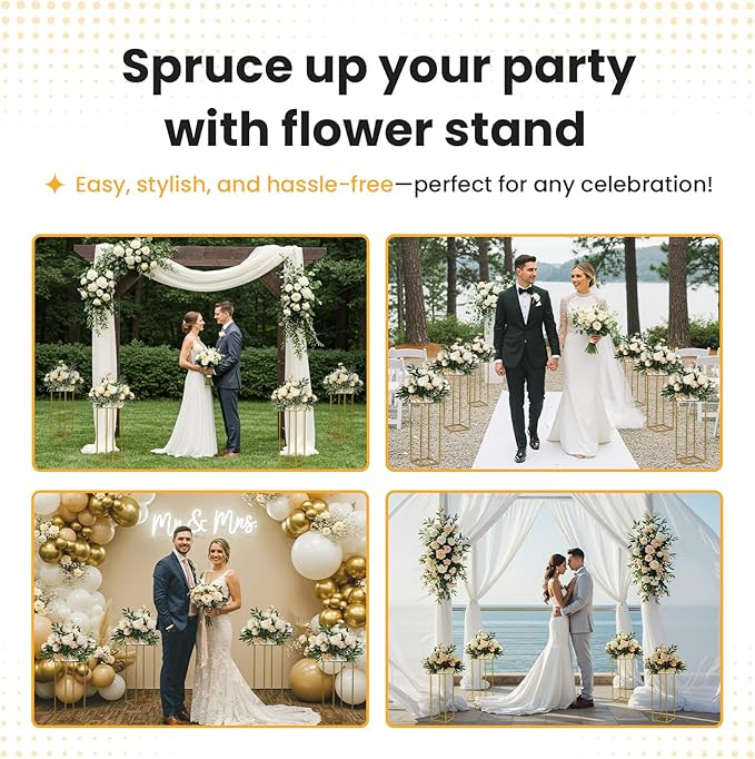 YALLOVE 2 Pack 23.75 Inch Gold Wedding Flower Stand Metal Vase Column Stand Geometric Centerpiece Vase for Home Party Wedding Decorations, Rectangular Flower Display Rack