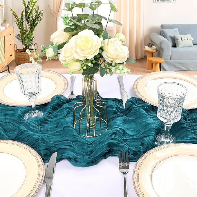 6 Pack 10FT Teal Cheesecloth Table Runner 120 Inch Long Gauze Rustic Boho Spring Cheese Cloth Table Runner Sheer Fabric Decorations for Holiday Party Wedding Banquet Bridal Baby Shower Décor