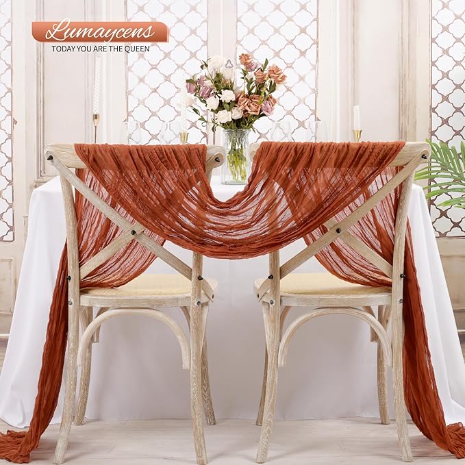 10 Pack Terracotta Cheesecloth Table Runner 10FT Boho Romantic Gauze Table Runner 20 x 120 Inch Rustic Sheer Runner for Wedding Party Bridal Shower Thanksgiving Christmas Decoration