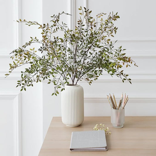 Fake Plants Eucalyptus Stems,Plastics Ficus Stems for Vase Artificial Plants,Greenery Stems for Vase Faux Plants Indoor,43.3" Faux Greenery Indoor Vase Fillers for Home Decor(4pcs Orange)