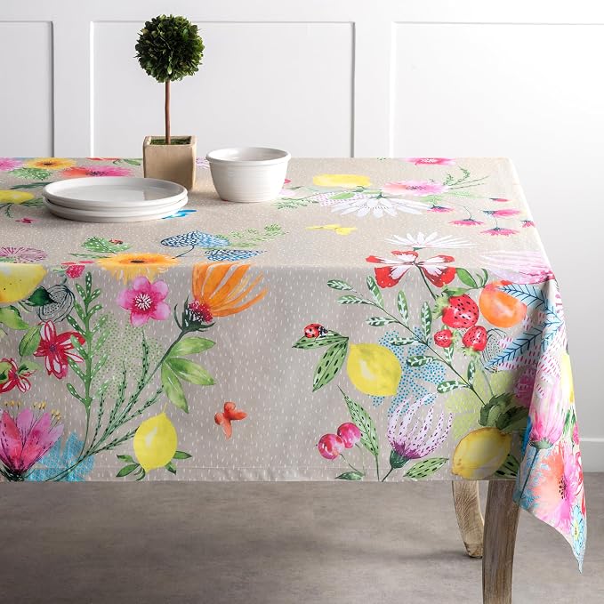 Maison d' Hermine Table Cloth Square Table 100% Cotton 60 x 60 Inches Tablecloth Reusable Decorative for Dining Kitchen Room Farmhouse Party Home Hotel Restaurant Spring Summer - Jardin D'Ete - Fog