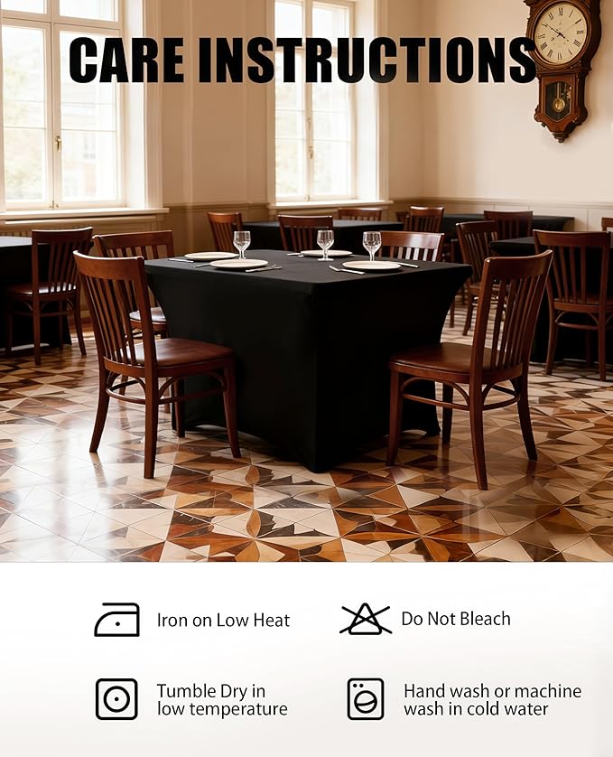 4FT Black Table Cloth - 2 Pack, Fitted Stretch Rectangle Spandex Tablecloth, Washable Table Cover for Party, Dining, Wedding, Banquet and Festival(Black, 30" x 48")