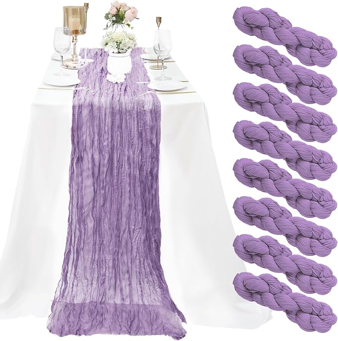8 Pack Lavender Cheesecloth Table Runner 10Ft Gauze Cheese Cloth 35x120 Inch Boho Table Runner Romantic Table Cloth Long Table Cover for Wedding Banquet Birthday Party Bridal Baby Shower Table Decor
