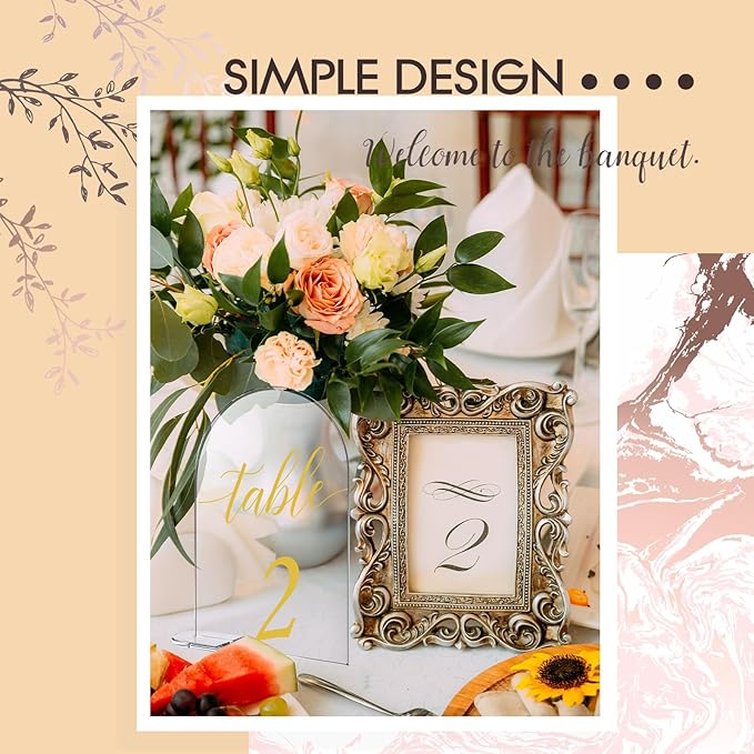 Vicenpal 4 x 6 Inch 30 Sets Acrylic Gold Table Numbers 1-30 Clear Table Signs Display Stand for Wedding Reception Event Party Centerpieces Decor