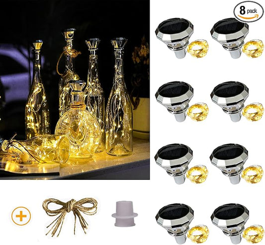 ostritec Upgraded Solar Diamond Shaped Wine Bottle Lights, 8 Pack 20 LED Fairy Lights with Solar Cork Lights Outdoor Waterproof for Wedding Party Decor Women Gift