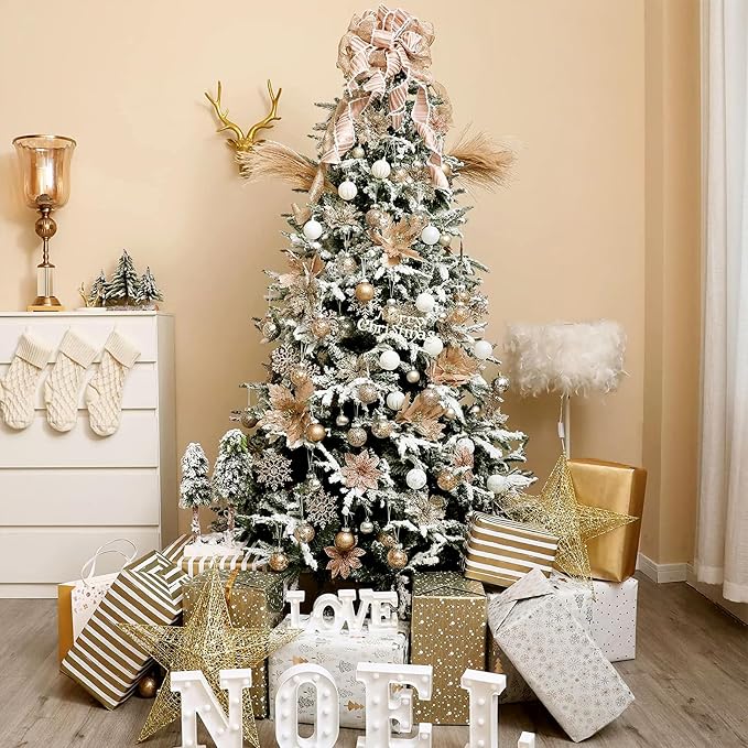 CristBest 30ct Christmas Ball Ornaments-60mm/2.36" Shatterproof Clear Plastic Xmas Balls Baubles Set with Stuffed Delicate Sparkling, Hanging Christmas Tree Decorations(Champagne Gold)