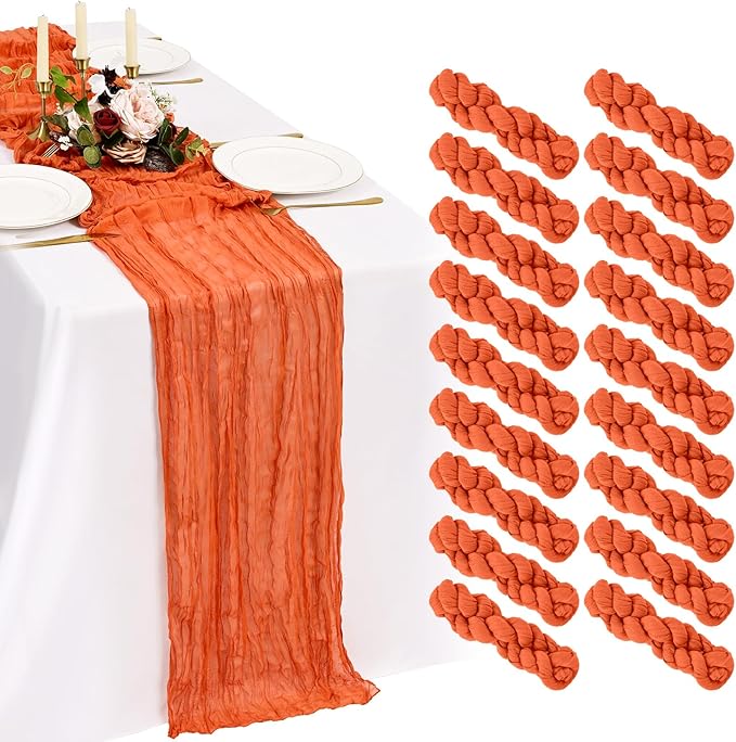 18 Pack Cheesecloth Table Runner 10FT Orange Table Runner Boho Gauze Cheese Cloth Table Runners Long Rustic Sheer Table Decorations for Wedding Party Baby Bridal Shower Birthday Holiday Home