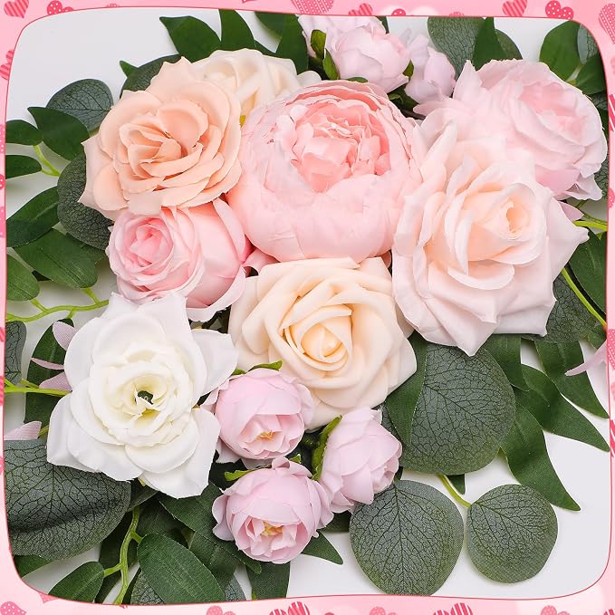 2 Pcs Wedding Arch Decorations - Reusable Artificial Hanging Flowers Floral Swag Greenery Garland for Wedding Welcome Sign Backdrop Bridal Ceremony Reception Backdrop Decoration(Light Pink