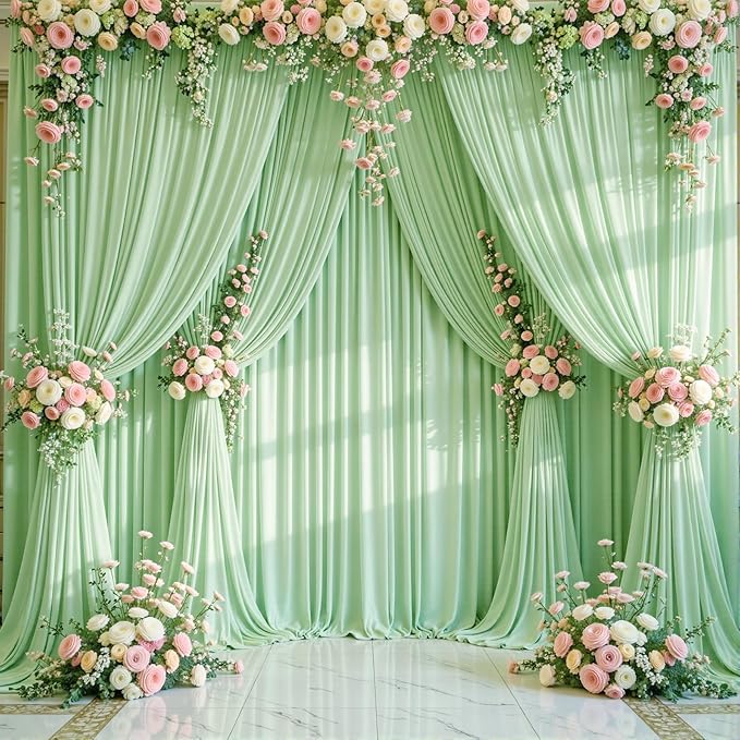 50ft x 10ft Wrinkle Free Sage Green Wedding Backdrop Curtains for Party Bridal Shower Reception Decorations Sage Green Fabric Curtain Backdrops Drapes for Photography Baby Shower Birthday Background
