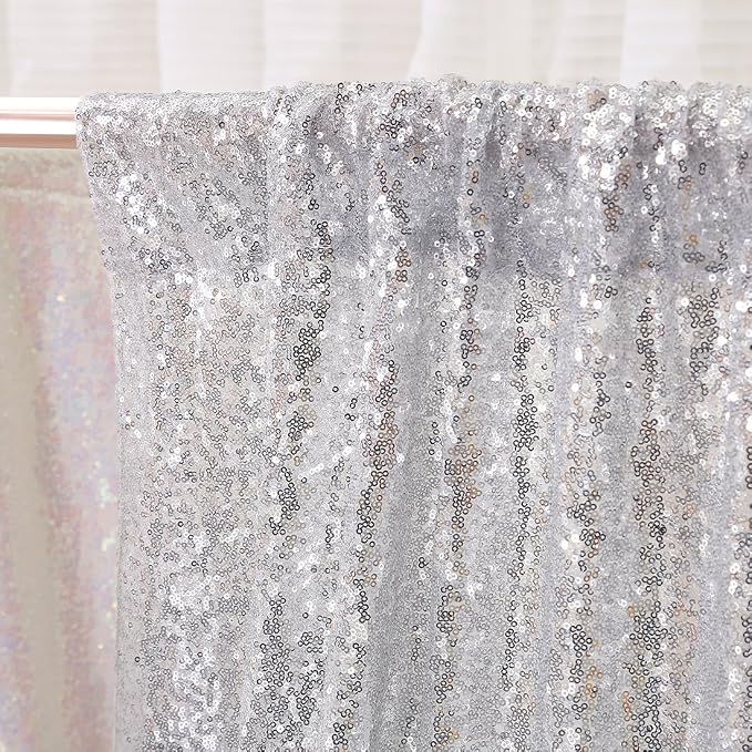 Poise3EHome Silver Sequin Backdrop Curtain, 10Ft x 10Ft Silver Glitter Backdrop Curtains, Sequence Xmas Thanksgiving Backdrop Drapes for Wedding Party Festival Decor