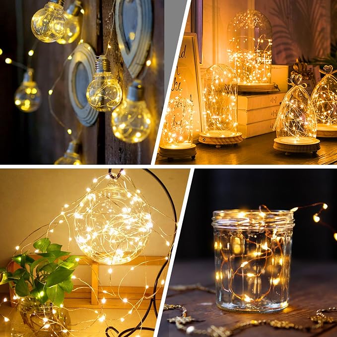 GAILROSO 100Pack Fairy Lights Battery Operated 3 Speed Modes, 7 Ft 20 LED Battery String Mini Waterproof for Mason Jars DIY,Christmas Decoration,Wedding Party