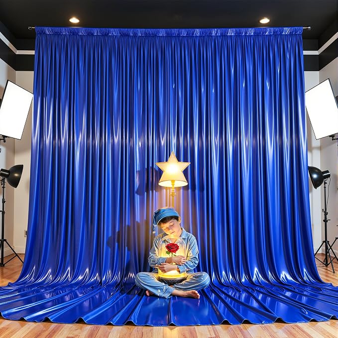 20x10ft Royal Blue Glitter Backdrop Curtain for Parties, Wrinkle Free Satin Photo Backdrop Drapes 4 Panels 5x10FT Shimmer Back Drop Cloth for Wedding Birthday Baby Shower Photography Background Decor