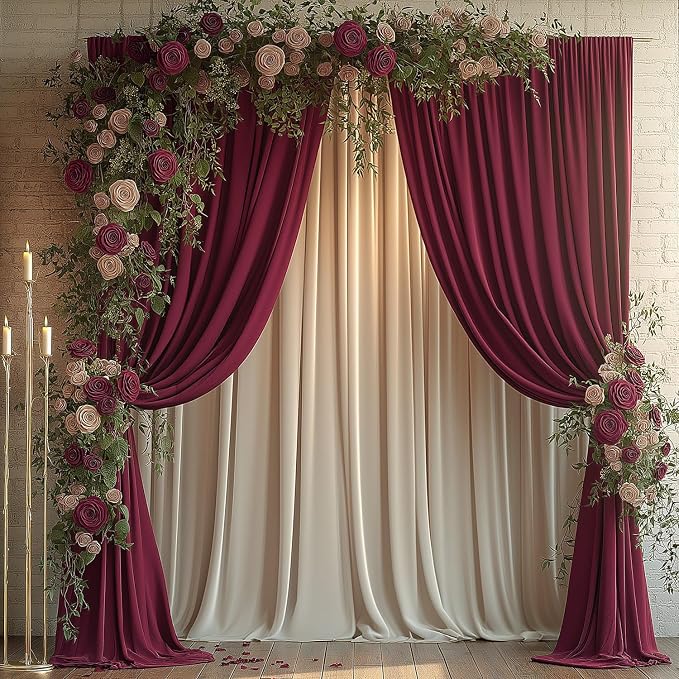 ESGOTBME 20x10ft Wrinkle Free ‌Burgundy Backdrop Curtain for Parties Soft Fabric Drapes Wedding ‌Curtain Backdrop for Birthday Party Decorations Background for Photography 5x10ft, 4 Panels