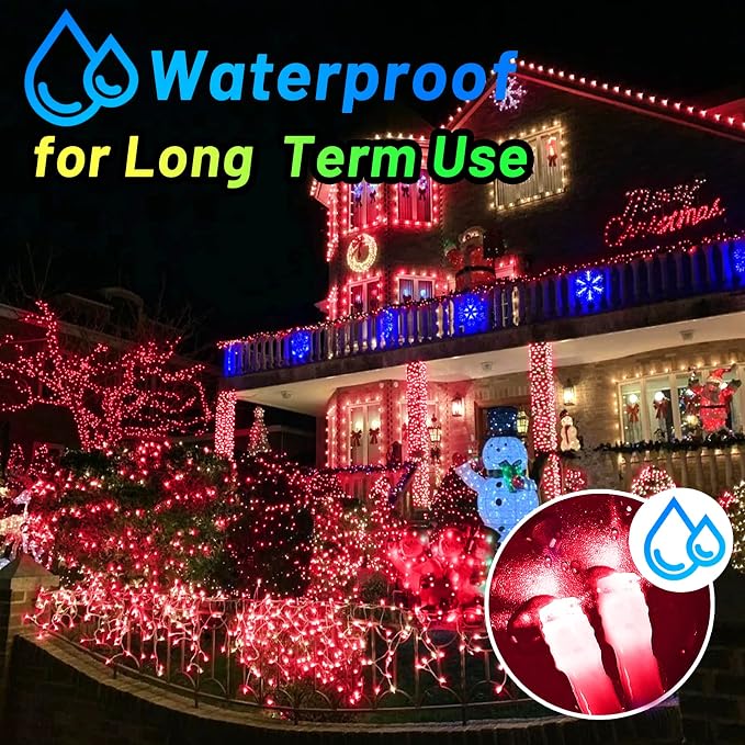 KNONEW Outdoor Christmas Lights 300 LED 99ft String Lights 8 Modes & Memory Fairy Light Plug in Waterproof LED String Lights for Xmas Yard Tree Wedding Party Holiday Decorations (Red)