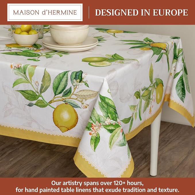 Maison d' Hermine Table Cloth Rectangle Table 100% Cotton 60 x 120 Inches Tablecloth Reusable Decorative for Dining Kitchen Room Farmhouse Party Home Hotel Restaurant Spring Summer - Limoncello