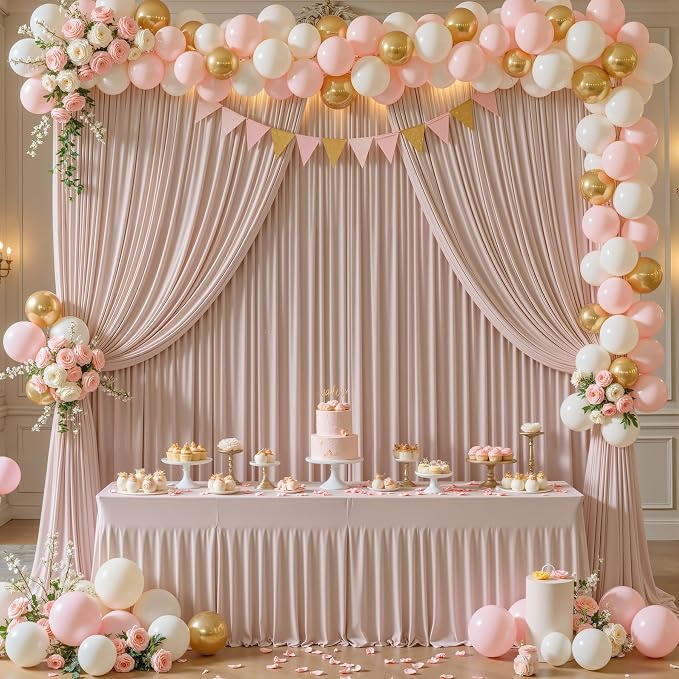 4 Panles Nude Backdrop Curtains - Wrinkle Free Fabric Backdrop Curtain for Photoshoot,10ft Wedding Party Photo Backdrop Drapes for Birthday Baby Shower Photography Stage Background Decorations