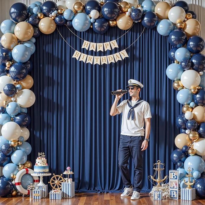 10 Panles Navy Blue Backdrop Curtains - Wrinkle Free Fabric Backdrop Curtain for Photoshoot, 10FT Wedding Party Photo Backdrop Drapes for Birthday Baby Shower Photography Stage Background Decorations