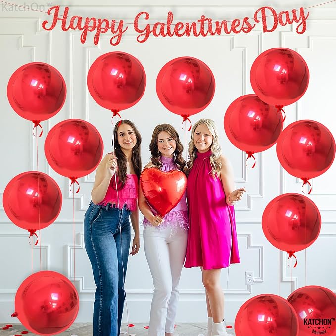 KatchOn, Huge Red Metallic Balloons - 22 Inch, Pack of 12 | Round 4D Mylar Balloon for Casino Theme Party, Red Party Decoration | Patriotic Party Decorations, Birthday, Anniversary, Graduation Decor