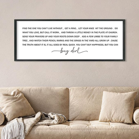 Buy Dirt Sign Wall Decor Song Lyrics Wall Art You Cant Buy Happiness Signs | 40x15 Inch Farmhouse Rustic Black Wood Framed, Large Ideal for Living Room Kitchen Bedroom Entryway Hallway, Ready to Hang
