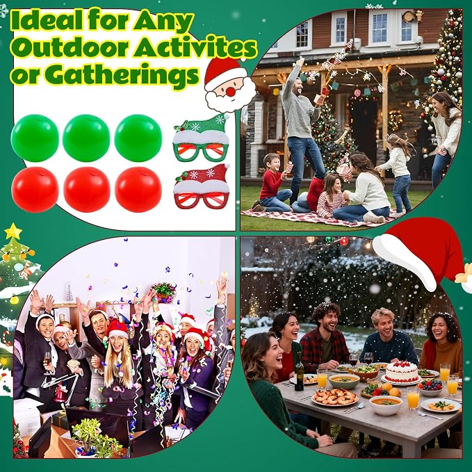 Christmas Granny Pants Outdoor Game Set, Giant Granny Funny Pants with Pump Bouncy Balls & Christmas Glasses, Holiday Yard Tossing Game for Adults Family Party(11 Pcs,Classic Style)