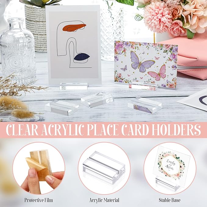 Roowest 100 Pcs Wedding Acrylic Place Card Holders Gifts Clear Table Number Holders 2 Inch Place Stands Acrylic Display Stand for Banquet Menu Dinner Home Party Events Decoration