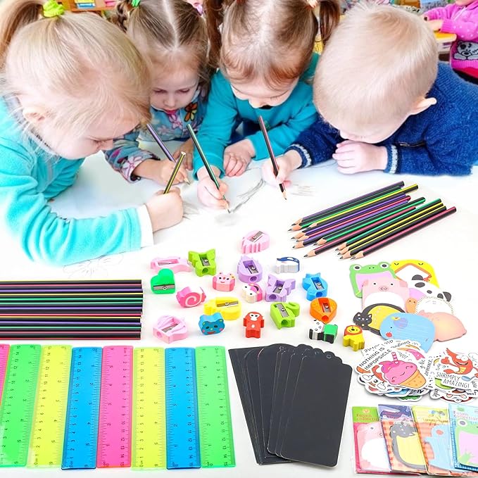 Mepmela Goodie Bags for Birthday Party, 24 Pack Stationery Party Favors with Pencils Rulers Erasers Perfect Classroom Rewards Student Gifts School Class Goody Bag Return Gifts