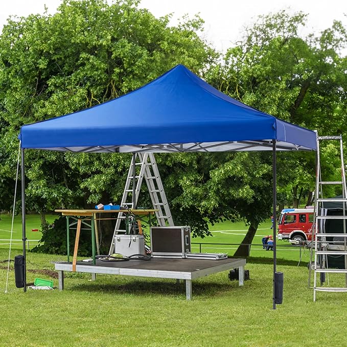 OLIXIS 10x10 FT Pop Up Canopy Tent, Sun Shade Instant Canopy with Windproof Sand Bags, Heavy Duty Portable Outdoor Shelter for Beach Yard Party Events, Royal Blue