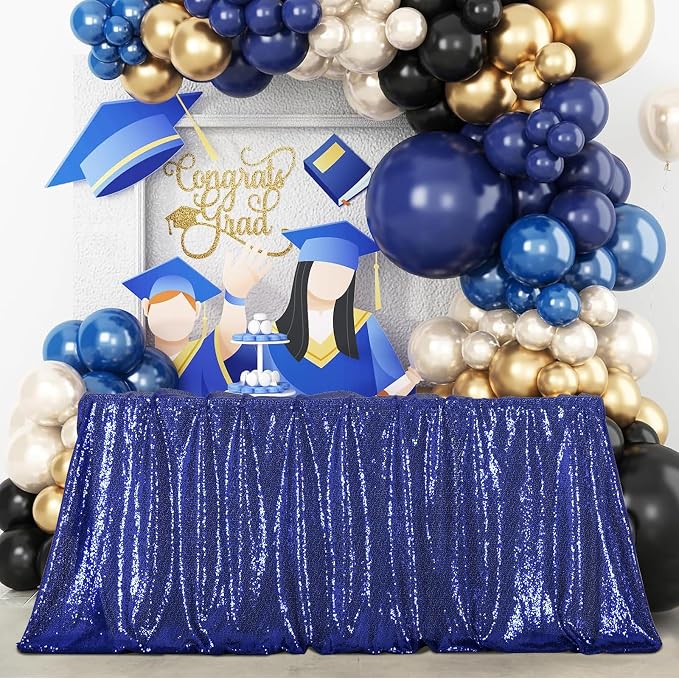 Poise3EHome Navy Blue Sequin Tablecloth 90×132 Inch Rectangle Sparkly Fabric Table Cover Overlay for Birthday Wedding Party Christmas Holiday Baby Shower Decoration