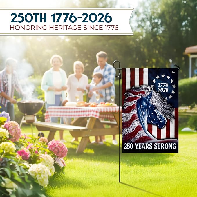 FLAGWIX American 250 Years Anniversary Horse Flag - Polyester Double-sided Garden Flags For Outside (11.5" x 17.5") - 4th of July Decorations for Home Yard Farm Garden Decor Banner