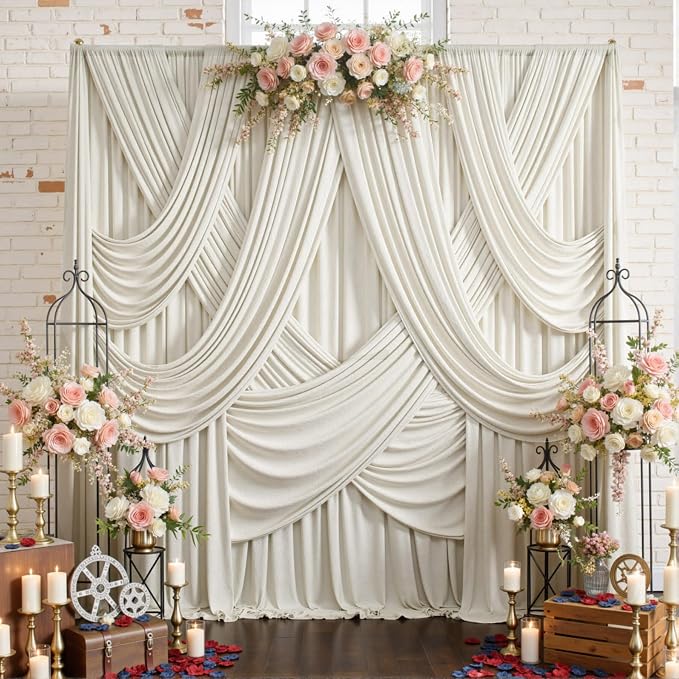 20ftx15ft Beige Backdrop Curtains for Parties, Wrinkle Free Polyester Beige Photo Backdrop Drapes 4 Panels 15 ft Long Back Drop Cloth for Wedding Birthday Photography Background Party