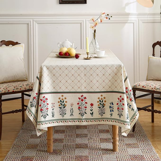 ISAENNE Designer French Square Linen Small Tablecloth,55"x55"-Bertina E | Elegant Vintage Table Cloth,Colorful Floral Pattern,Beautiful,Durable,Heavyweight,Dining Room,Kitchen,Thanksgiving,Decor