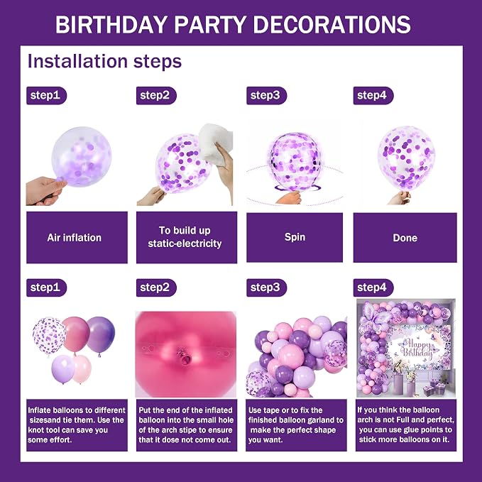 Purple Butterfly Birthday Decorations Balloon Arch Kit - Glitter Butterfly Party Supplies with Garland, Backdrop, Centerpieces for Women Girls Birthday Party Decor