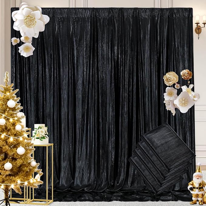 Black Shimmer Wall Backdrop: Sequin Backdrop Panel 4.8ftx10ft 4PCS Photo Backdrops for Birthday Anniversary Wedding Graduation & Bachelorette Party Decoration