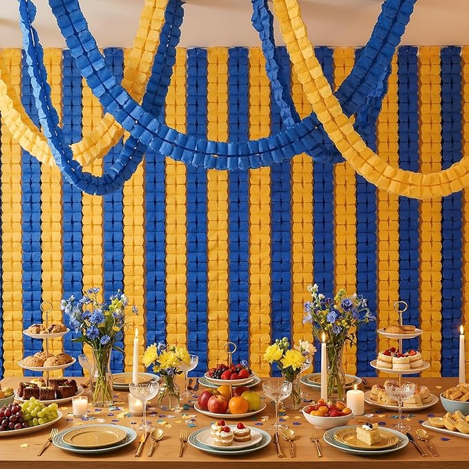 Epakh 12 Pcs Blue and Gold Streamers Garland 2026 Graduation Decorations 9.84 ft Four Leaf Clover Paper Chain Garland Party Banner for Birthday Wedding Bridal Neutral Baby Shower Backdrop Decor