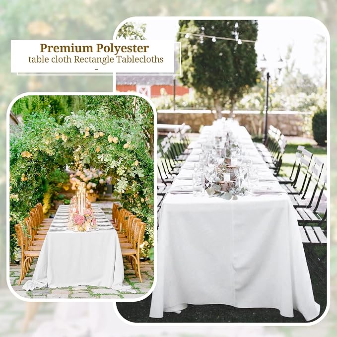 Pesonlook 8 Packs 90 x 156 Inch Tablecloth, White Polyester Table Cloth for 8ft Rectangle Tables, Stain and Wrinkle Resistant Washable Fabric Table Cover for Wedding Banquets Parties Buffet Dining