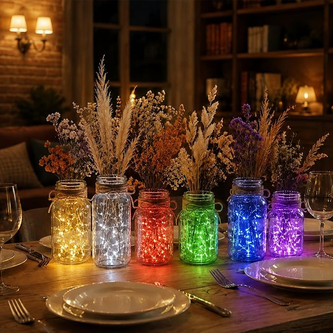 12 Pack Fairy Lights Battery Operated - 7ft 20 Led Twinkle Lights 3 Modes, Bulk Mini String Lights Waterproof for Mason Jars Vases Crafts Party Wedding Decoration Christmas -Multicolor