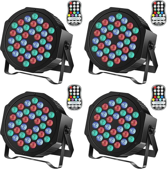 Rechargeable Par Can Lights U`King Wireless LED Uplights Battery Powered Uplighting RGB 36W Stage Lighting for Events DJ Disco Wedding Party - 4 Pack