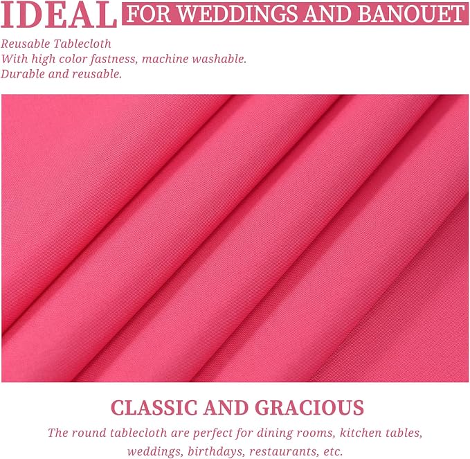 Showgeous 12 Pack Hot Pink Round Tablecloth 90 Inch Polyester Table Cloth for Round Tables Washable Decorative Fabric Table Covers for Wedding Dining Party
