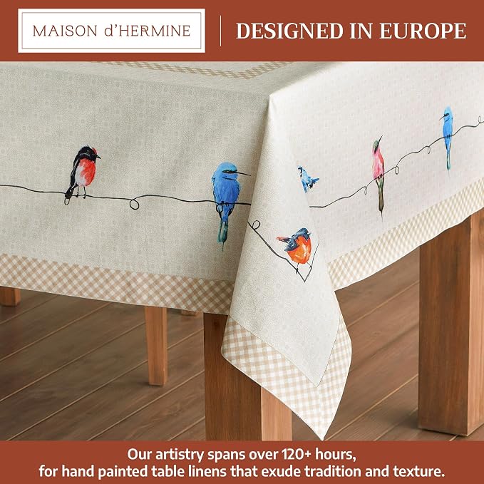 Maison d'Hermine Table Cloth Rectangle Table 100% Cotton 60 x 108 Inches Tablecloth Reusable Decorative for Dining Room, Farmhouse, Home, Party, Festive & Wedding Spring Summer - Birdies on Wire