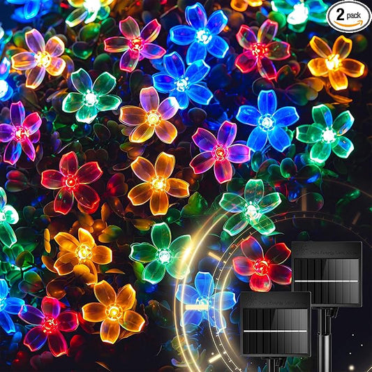 Brightown 2Pack Flower Solar String Lights, 60 LED Outdoor Waterproof Fairy Lights for Garden Yard Fence Patio Christmas Tree Wedding Party Decor, Multicolor