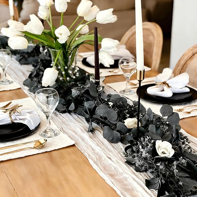 CQURE 3Pcs Eucalyptus Garland,Artificial Eucalyptus Leaves Table Greenery Garland Wreath Vines for Wedding Party Table Fireplace Bedroom Wall Room Decor