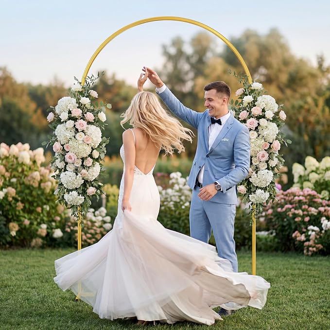 Toolterritary 7.2 FT Wedding Arch Backdrop Stand, Stable Heavy Duty Metal Wedding Arch Frame for Ceremony, Reinforced Balloon Arch Stand for Birthday Party & Baby Shower, Gold