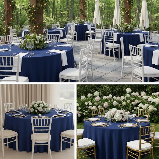 Fixwal 120 Inch Navy Blue Round Tablecloth, 6 Pack Round Table Cloth Polyester Fabric Washable Table Covers for Wedding, Party, Banquet, Dining, Birthday Events